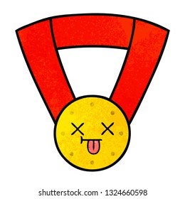 retro grunge texture cartoon of a gold medal