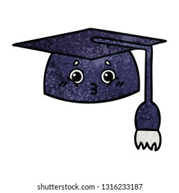 retro grunge texture cartoon of a graduation hat