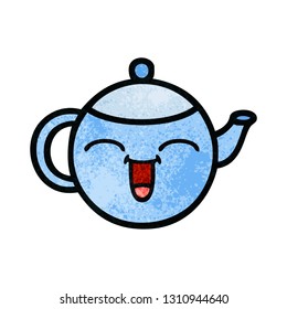 retro grunge texture cartoon of a happy teapot