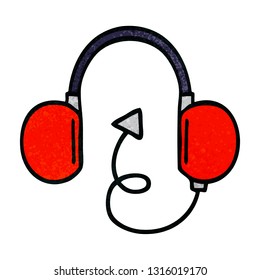 retro grunge texture cartoon of a retro headphones