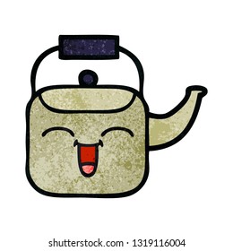 retro grunge texture cartoon of a kettle