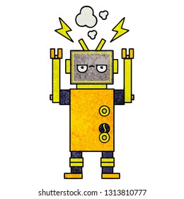 retro grunge texture cartoon of a malfunctioning robot