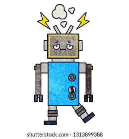 retro grunge texture cartoon of a malfunctioning robot
