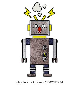 retro grunge texture cartoon of a malfunctioning robot