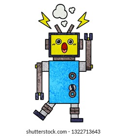 retro grunge texture cartoon of a malfunctioning robot