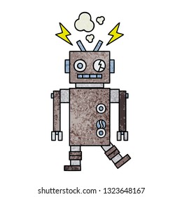 Retro-Grunge-Textur-Cartoon eines fehlerhaft arbeitenden Roboters
