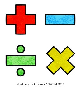 retro grunge texture cartoon of a math symbols