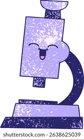 retro grunge texture cartoon of a microscope in bright neon colors