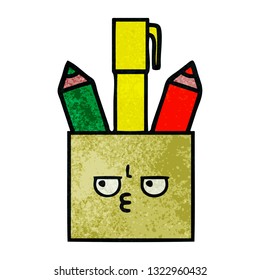 retro grunge texture cartoon of a pencil pot