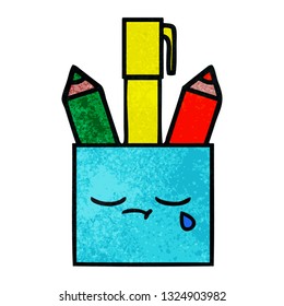 retro grunge texture cartoon of a pencil pot