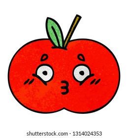 retro grunge texture cartoon of a red apple