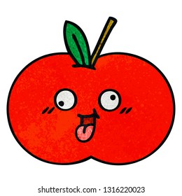 retro grunge texture cartoon of a red apple