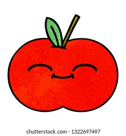 retro grunge texture cartoon of a red apple