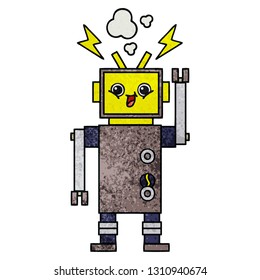desenho animado de textura grunge retro de um robô