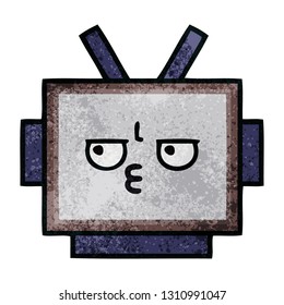 retro grunge texture cartoon of a robot head