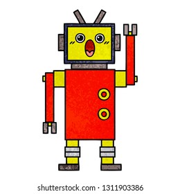 retro grunge texture cartoon of a robot