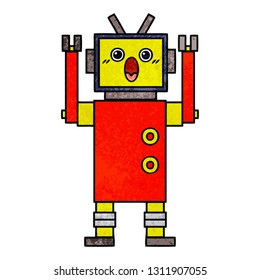 retro grunge texture cartoon of a robot