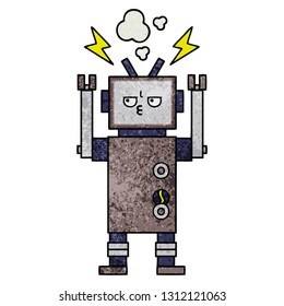 caricatura de textura retro grunge de un robot