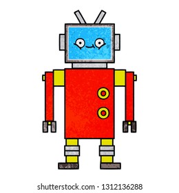 caricatura de textura retro grunge de un robot