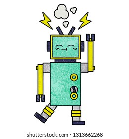 caricatura de textura retro grunge de un robot