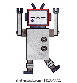 retro grunge texture cartoon of a robot