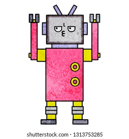 retro grunge texture cartoon of a robot