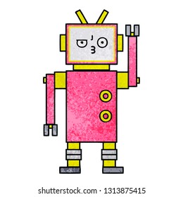 desenho animado de textura grunge retro de um robô