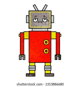 retro grunge texture cartoon of a robot