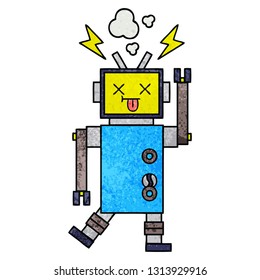 retro grunge texture cartoon of a robot malfunction