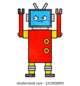 retro grunge texture cartoon of a robot
