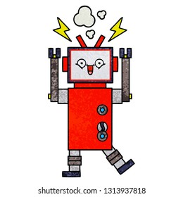 retro grunge texture cartoon of a robot