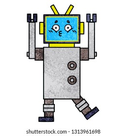 retro grunge texture cartoon of a robot