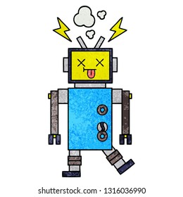retro grunge texture cartoon of a robot malfunction