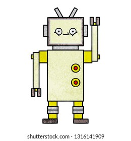 caricatura de textura retro grunge de un robot