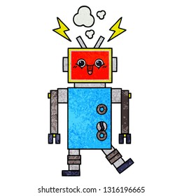 retro grunge texture cartoon of a robot