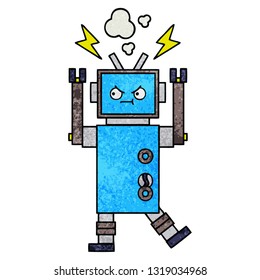 retro grunge texture cartoon of a robot