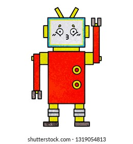 retro grunge texture cartoon of a robot