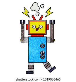 retro grunge texture cartoon of a robot