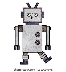 retro grunge texture cartoon of a robot