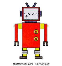 retro grunge texture cartoon of a robot