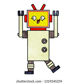 caricatura de textura retro grunge de un robot