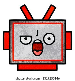 retro grunge texture cartoon of a robot head