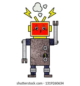 caricatura de textura retro grunge de un mal funcionamiento del robot