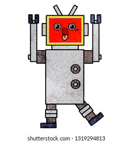 retro grunge texture cartoon of a robot