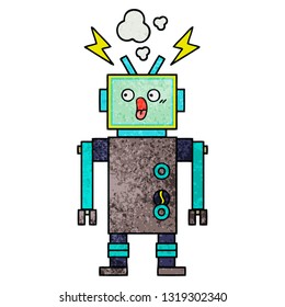 desenho animado de textura grunge retro de um robô
