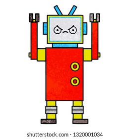 caricatura de textura retro grunge de un robot