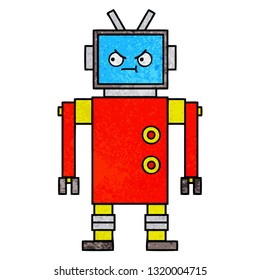 retro grunge texture cartoon of a robot