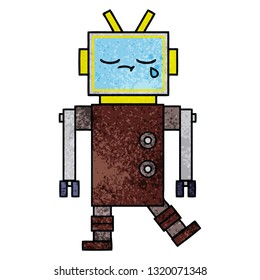 retro grunge texture cartoon of a robot