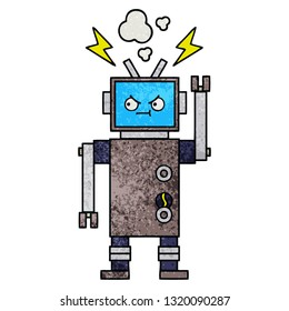 retro grunge texture cartoon of a robot
