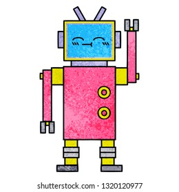 retro grunge texture cartoon of a robot